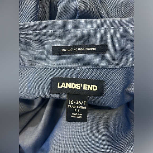 Lands End Button Down Shirt Mens 16-36 Tall Supima Cotton Traditional Fit Blue - Picture 3 of 9